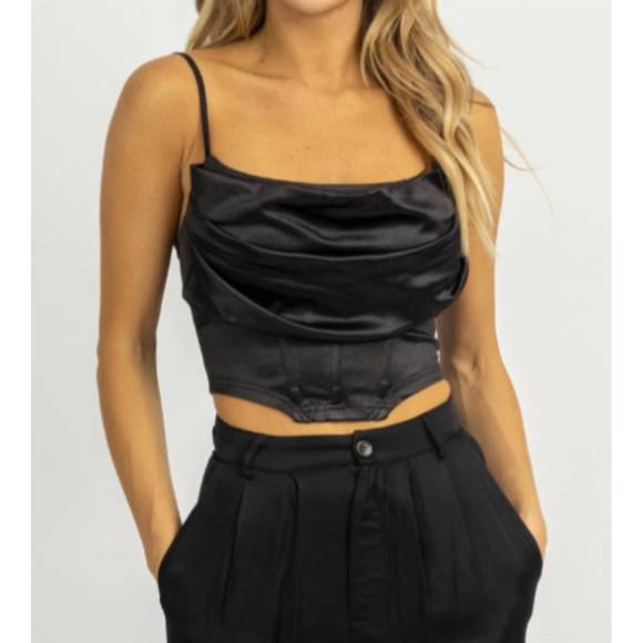 NEW BLUE BLUSH boning detail cowl neck top in black - Picture 2 of 5